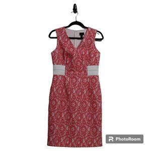 Worthington Pink/White V-Neck Lace Zip-Up Dress